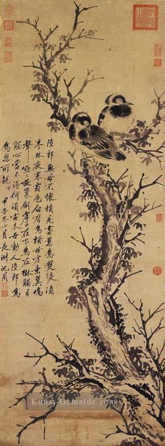 Zwei Krähen in einem Baum alte China Tinte Ölgemälde